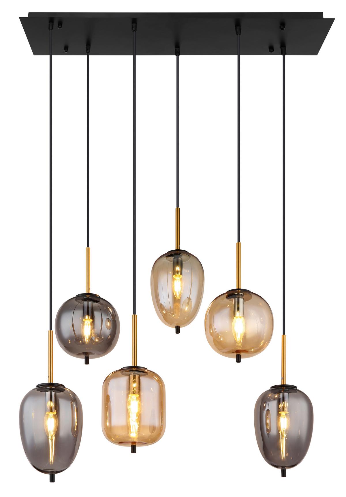 Hängeleuchte Blacky Schwarz/Messing max. 40 Watt - Messingfarben/Schwarz, Design, Glas/Metall (80/34/120cm) - Globo
