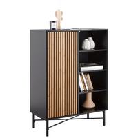 Kommode Madrid Schwarz/Naturfarben massiv - Eichefarben/Schwarz, Modern, Holz/Holzwerkstoff (80/114/40cm) - Mömax