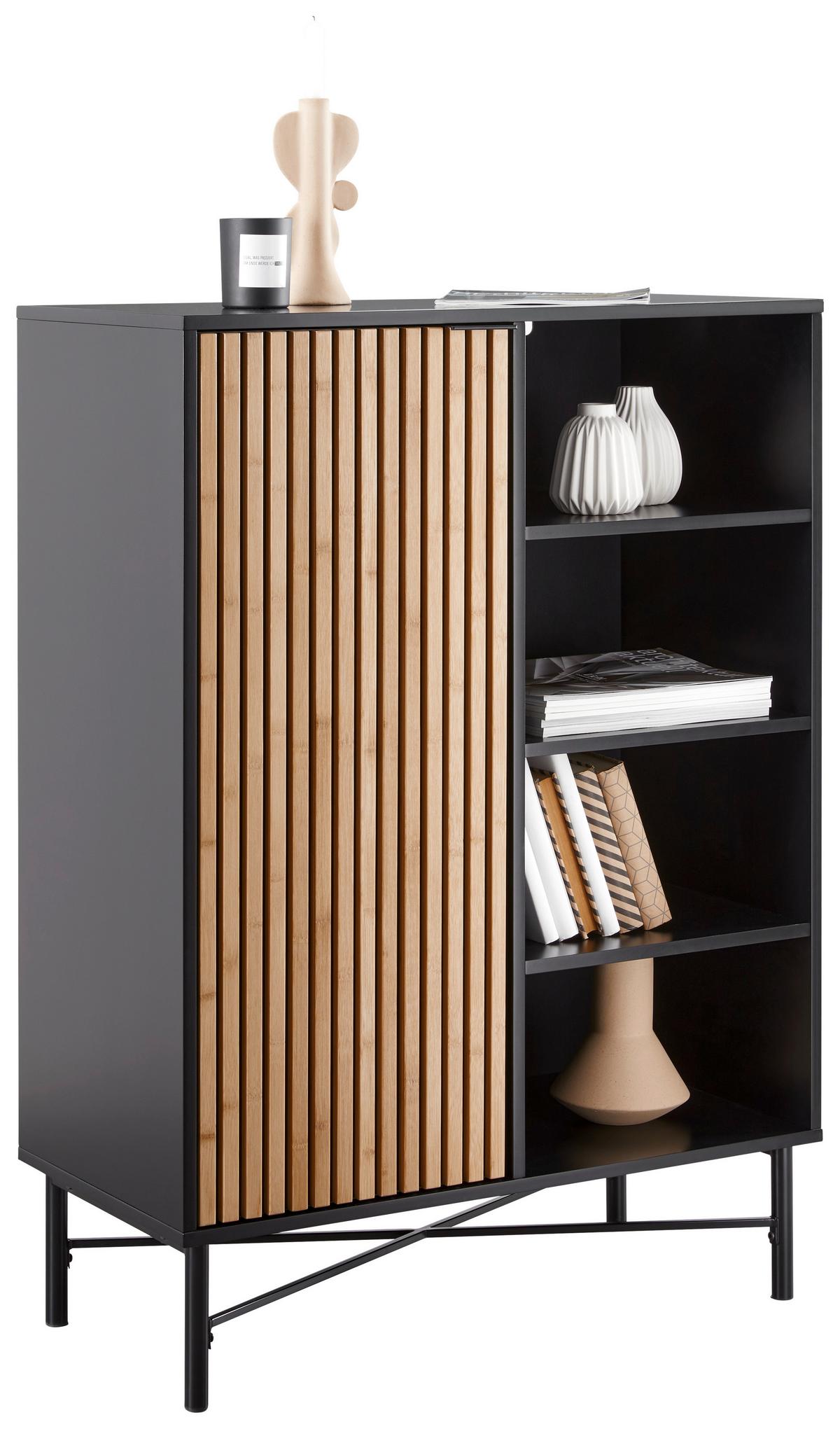Kommode Madrid Schwarz/Naturfarben massiv - Eichefarben/Schwarz, Modern, Holz/Holzwerkstoff (80/114/40cm) - Mömax