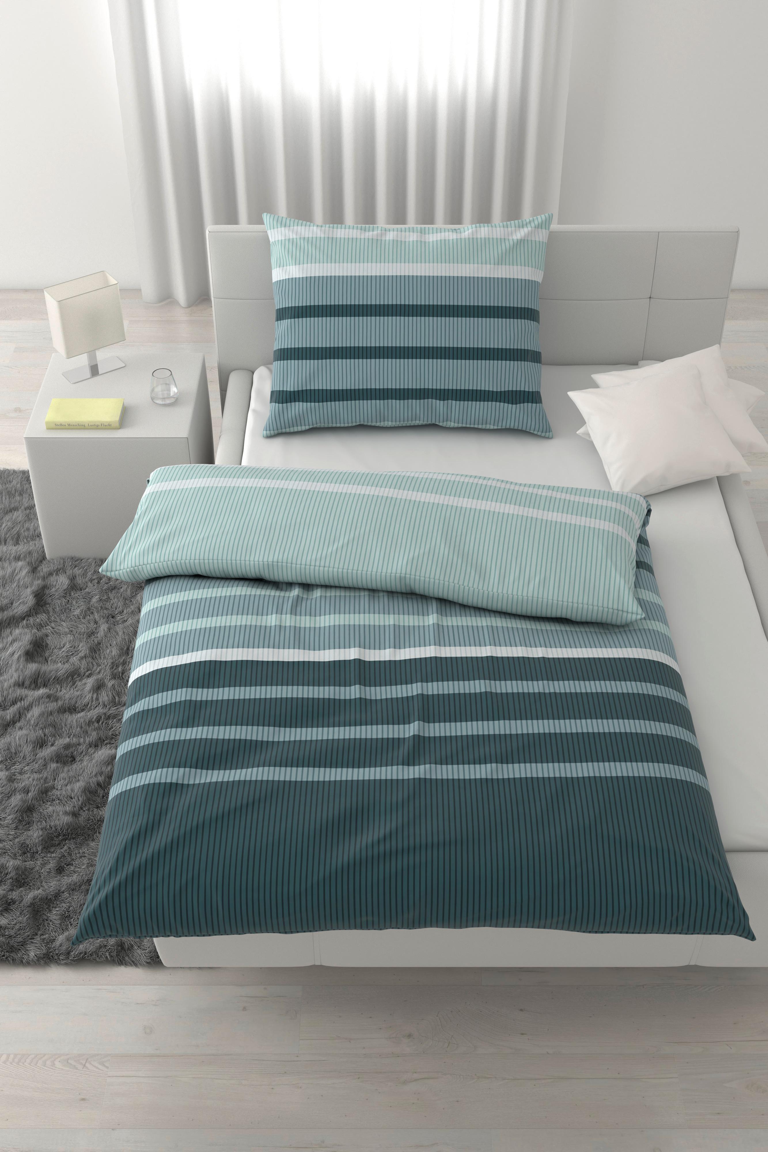 Bettwäsche Streif Blau/Schwarz ca. 140x200cm - Blau/Schwarz, KONVENTIONELL, Textil (140/200cm) - Mömax
