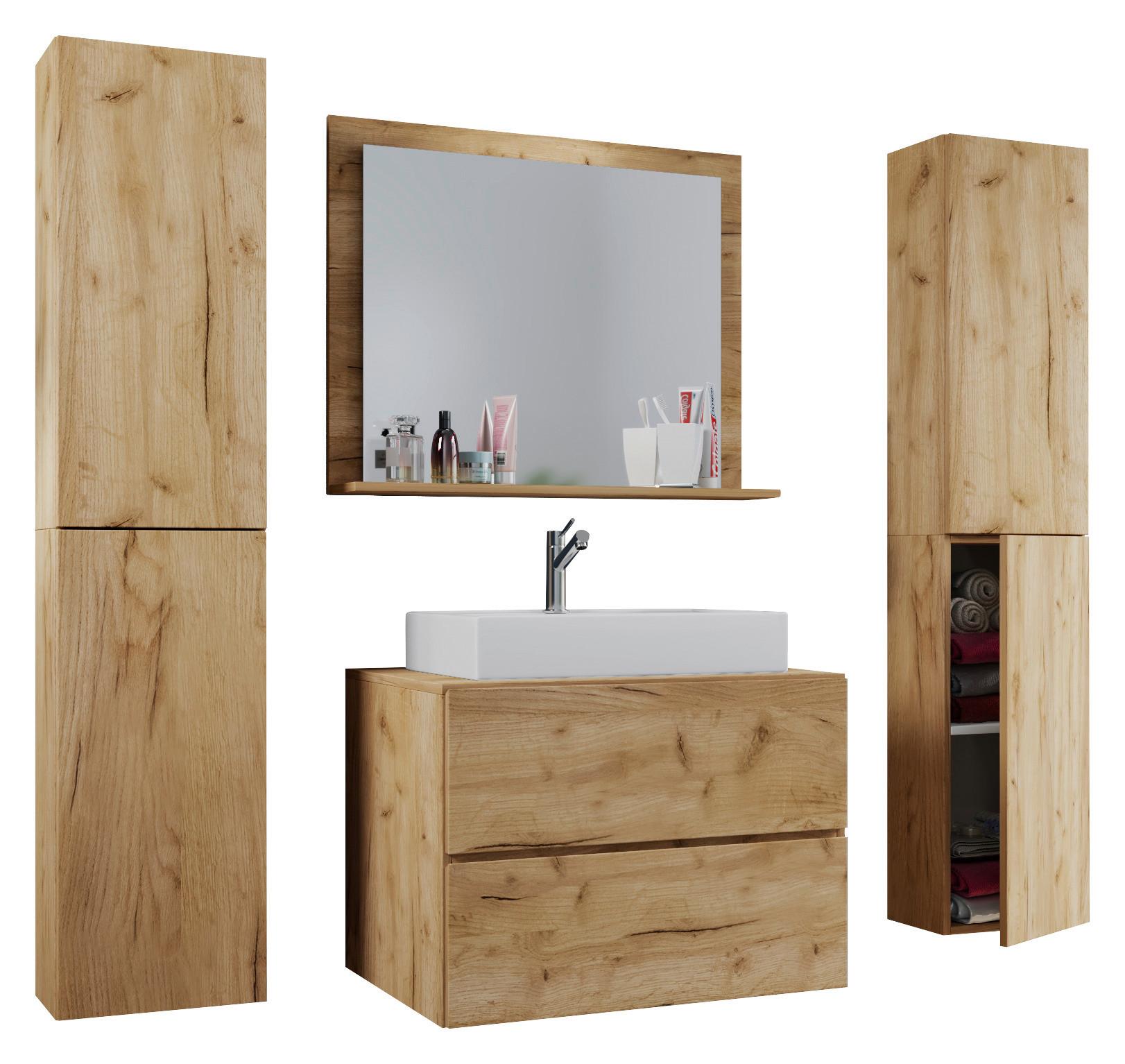 Kopalnica Lendas, Hrast - bela/medeni hrast, Moderno, steklo/leseni material (127cm) - MID.YOU