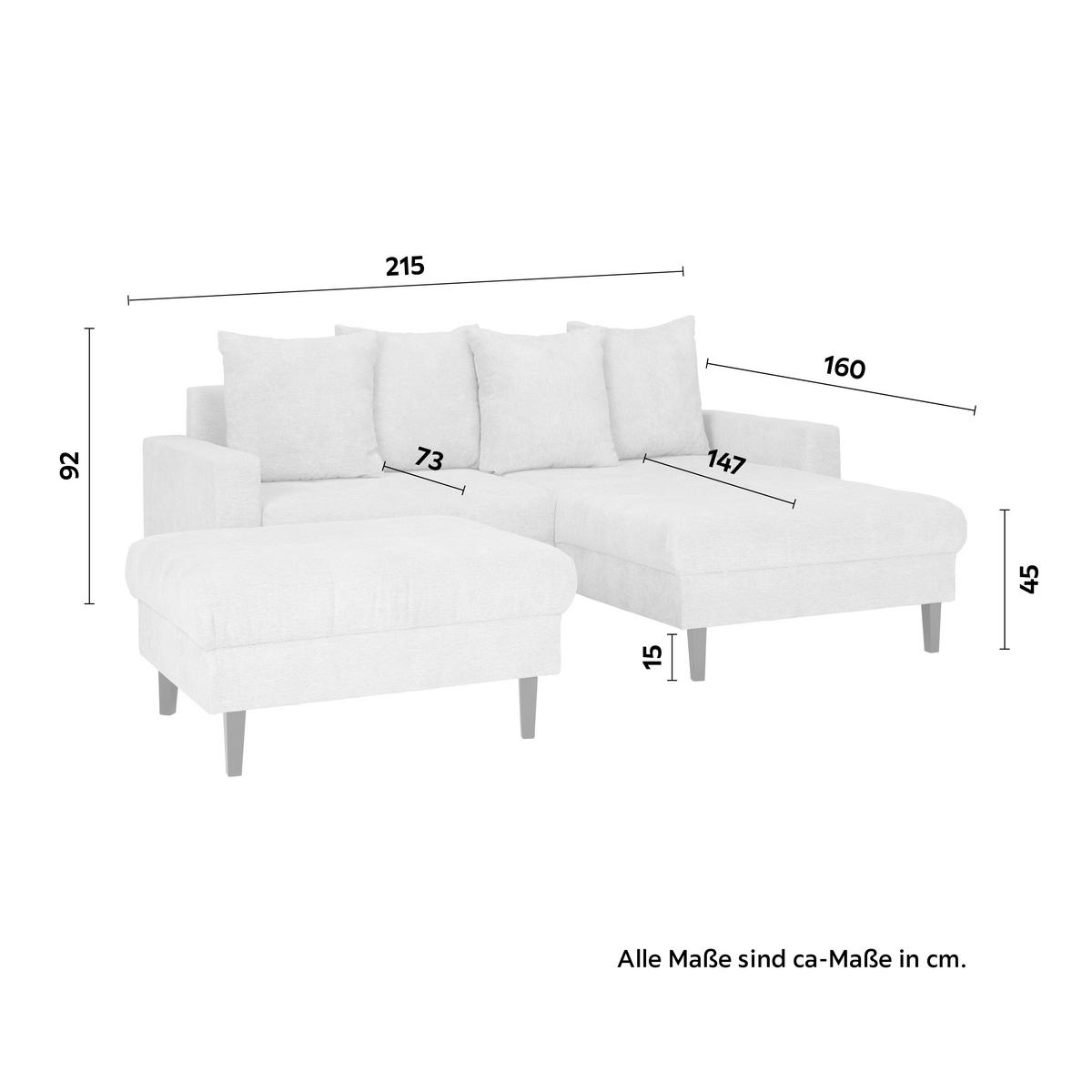 Ecksofa in Grau - Schwarz/Grau, Konventionell, Holz/Textil (215/92/160cm) - Based