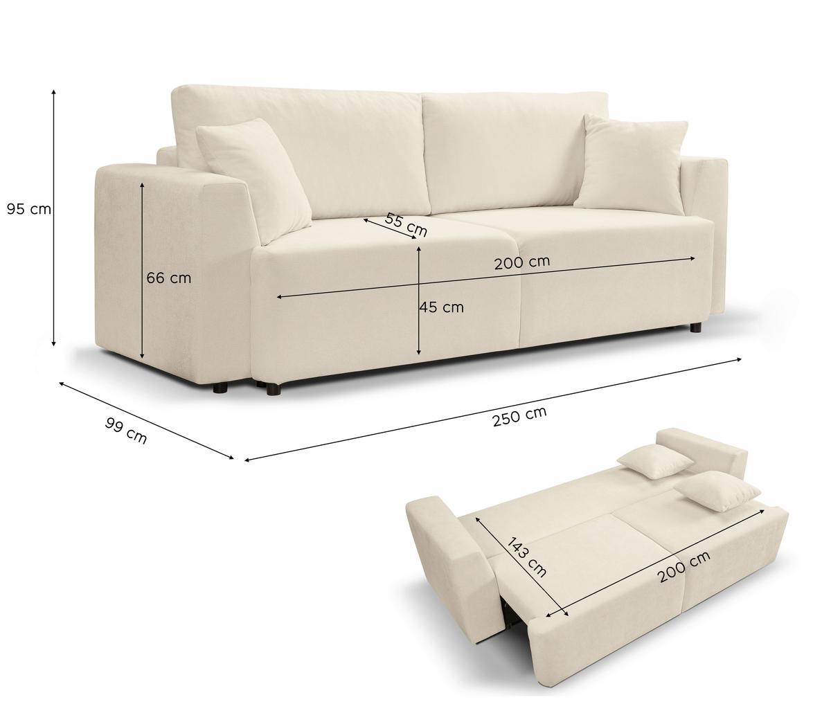 Schlafsofa Point Creme - Creme/Schwarz, Basics, Holz/Kunststoff (250/95/99cm) - MID.YOU