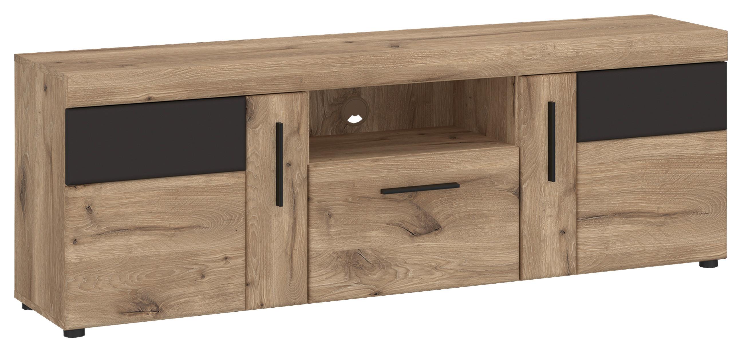 Comodă TV GRANO - gri închis/culoare lemn stejar, Trend, material pe bază de lemn (157/55,8/42,9cm) - Modern Living