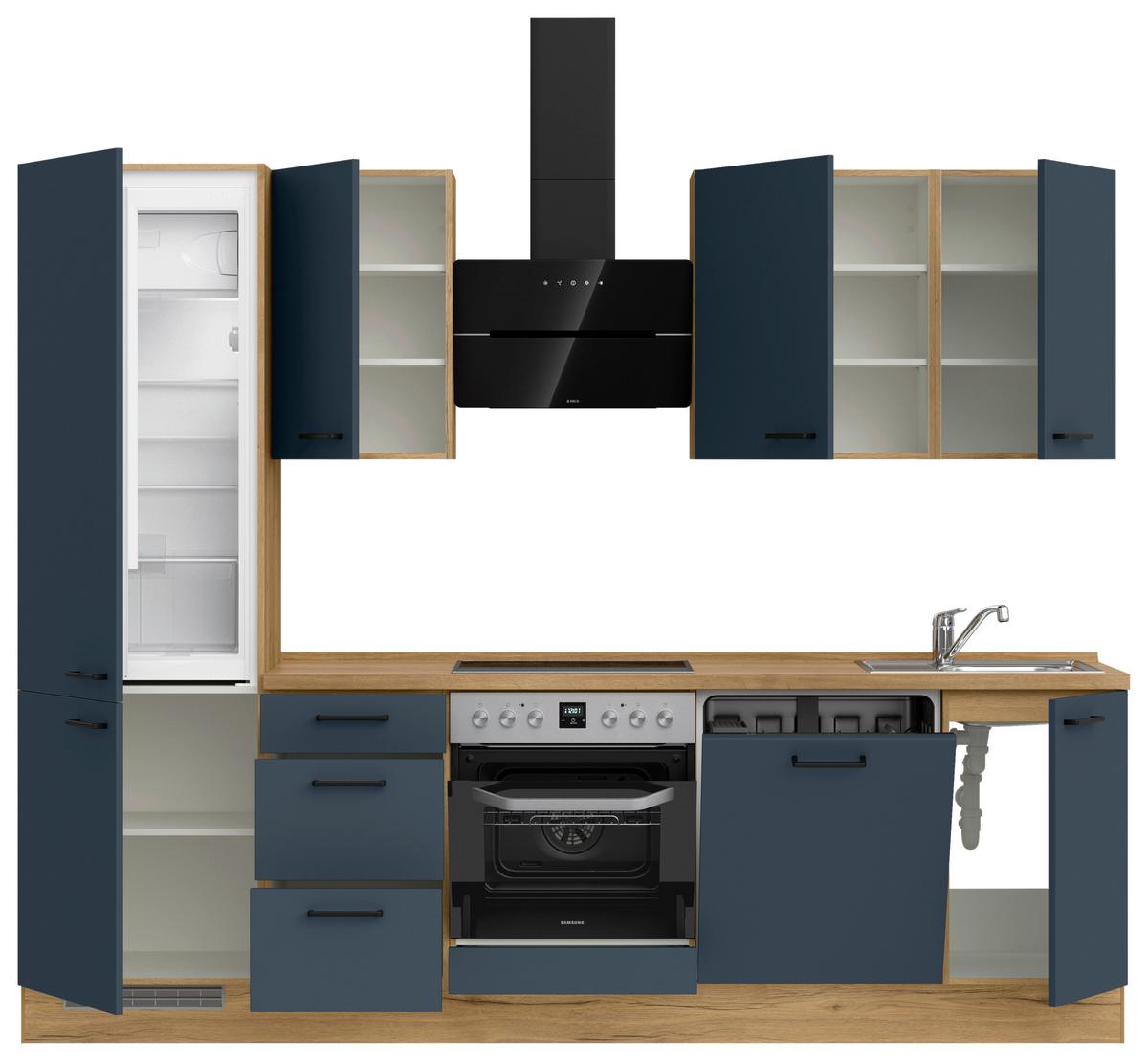 Küchenblock Easytouch High m. Geräten Dunkelblau - Eichefarben/Schwarz, MODERN, Holzwerkstoff/Metall (270cm) - Nobilia
