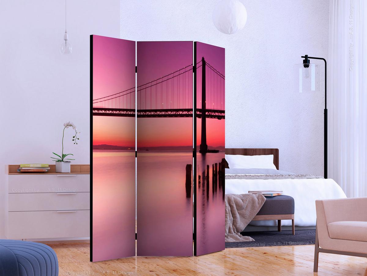 Paravan Purple Evening, 3-Delni, Dvostranski - vijolična/črna, Basics, tekstil/les (135/172/3cm) - artgeist