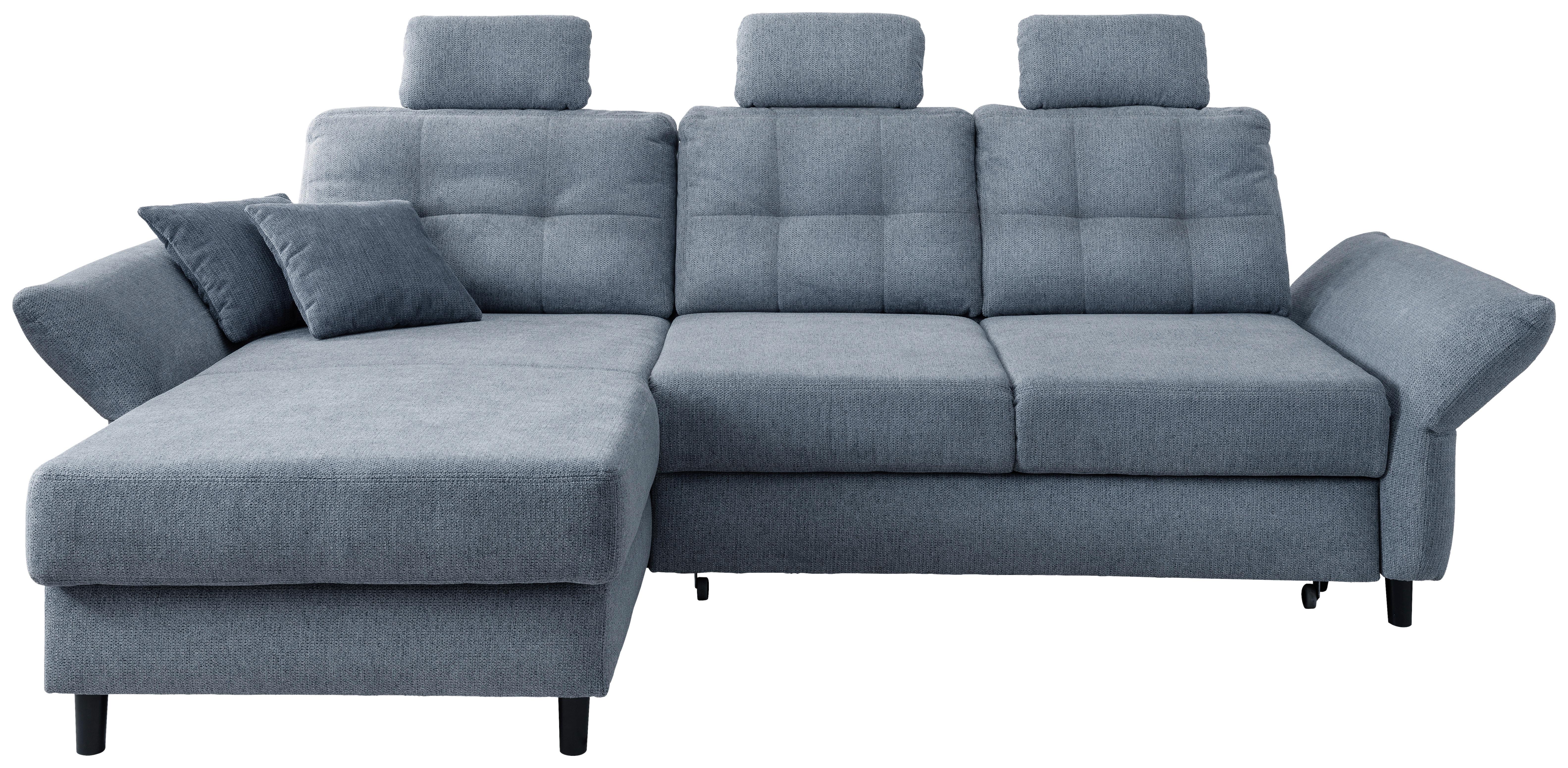 Wohnlandschaft Brizzini Hellblau Chenille - Blau/Schwarz, MODERN, Holz/Textil (176/250-280cm) - Livetastic