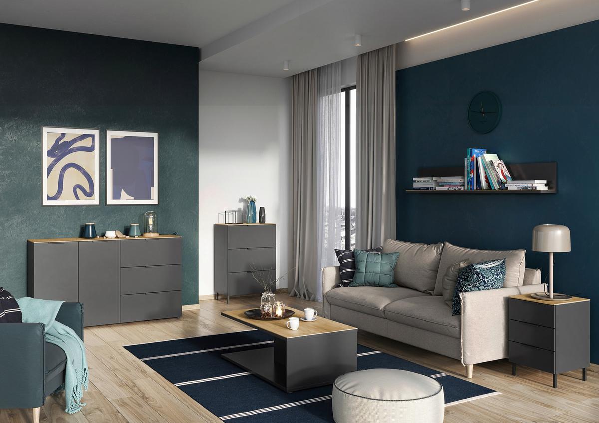 Kommode California in Graphitfarben/Eichefarben - Eichefarben/Graphitfarben, MODERN, Holzwerkstoff/Metall (151/98/40cm) - Premium Living