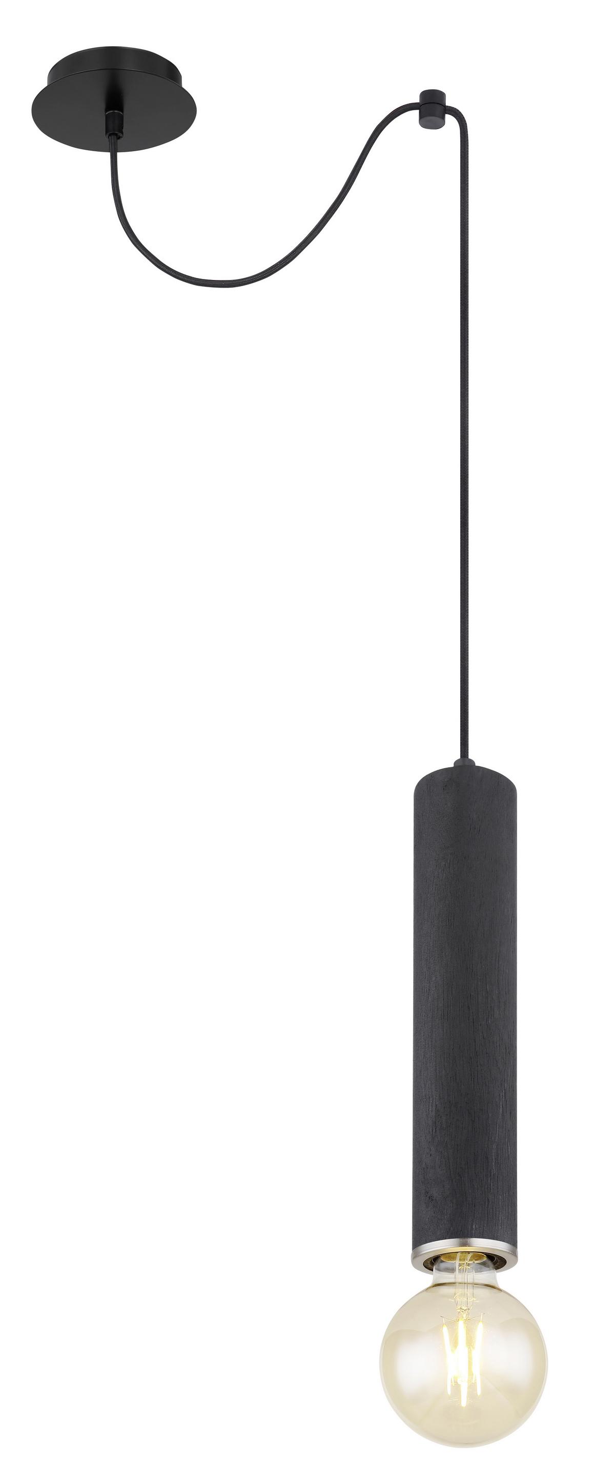 Hängeleuchte Marion in Schwarz max. 60 Watt - Schwarz/Nickelfarben, Basics, Holz/Metall (12/160cm) - Globo