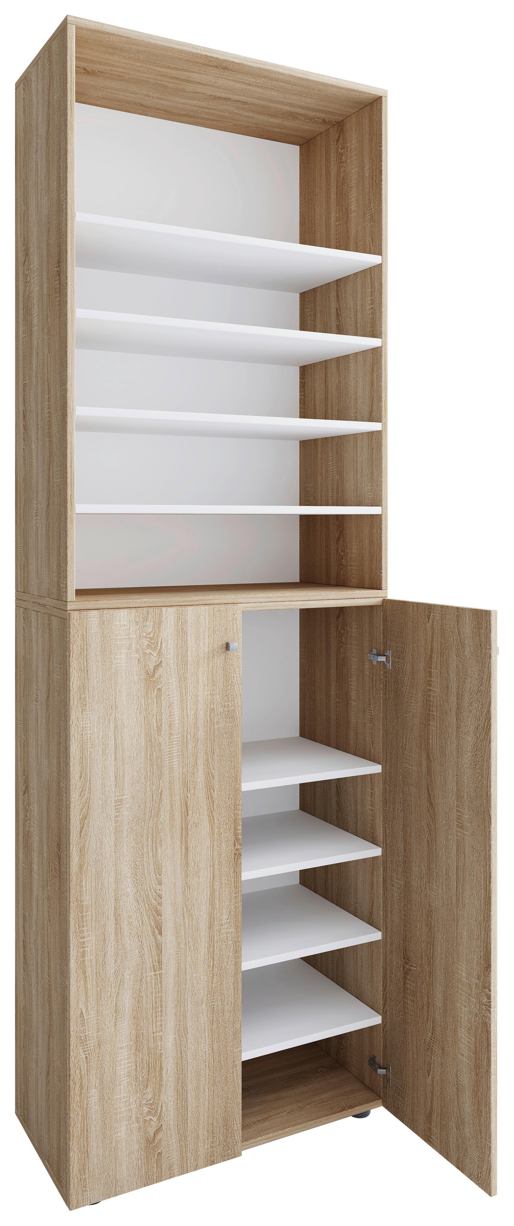 Schuhschrank LONA Sonoma Eiche ca. 70x220x40 cm - Silberfarben/Schwarz, Design, Holzwerkstoff/Kunststoff (70/220/40cm) - MID.YOU