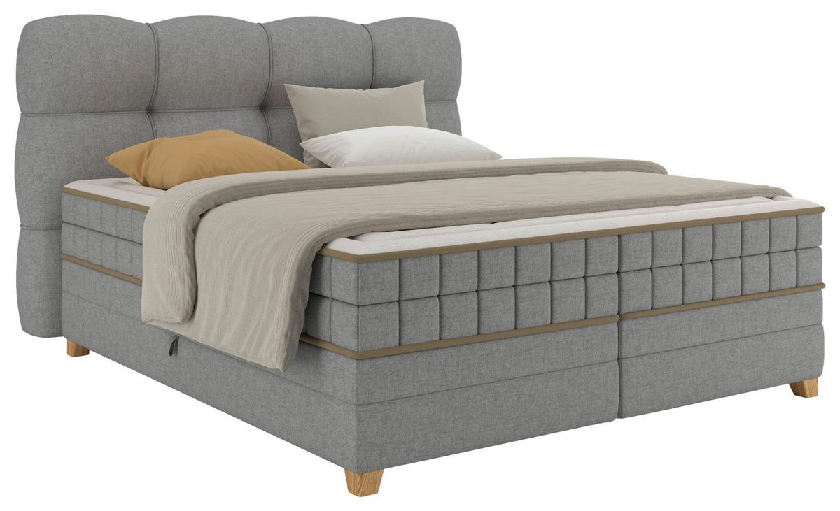 Boxspringbett Bianco Anthrazit ca. 180x200cm - Grau, KONVENTIONELL, Holz/Holzwerkstoff (180/200cm) - Premium Living