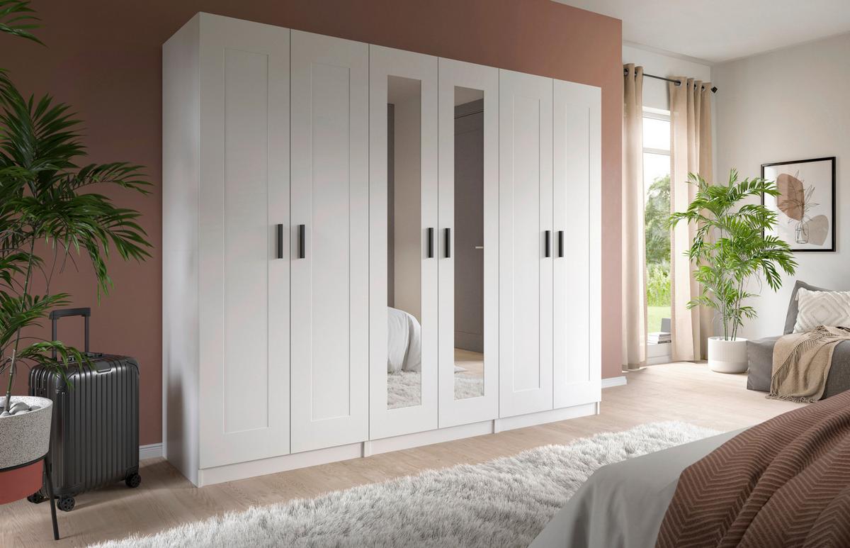 Drehtürenschrank Visby Weiß - Schwarz/Weiß, ROMANTIK / LANDHAUS, Holzwerkstoff/Kunststoff (240/194/56cm) - Livetastic
