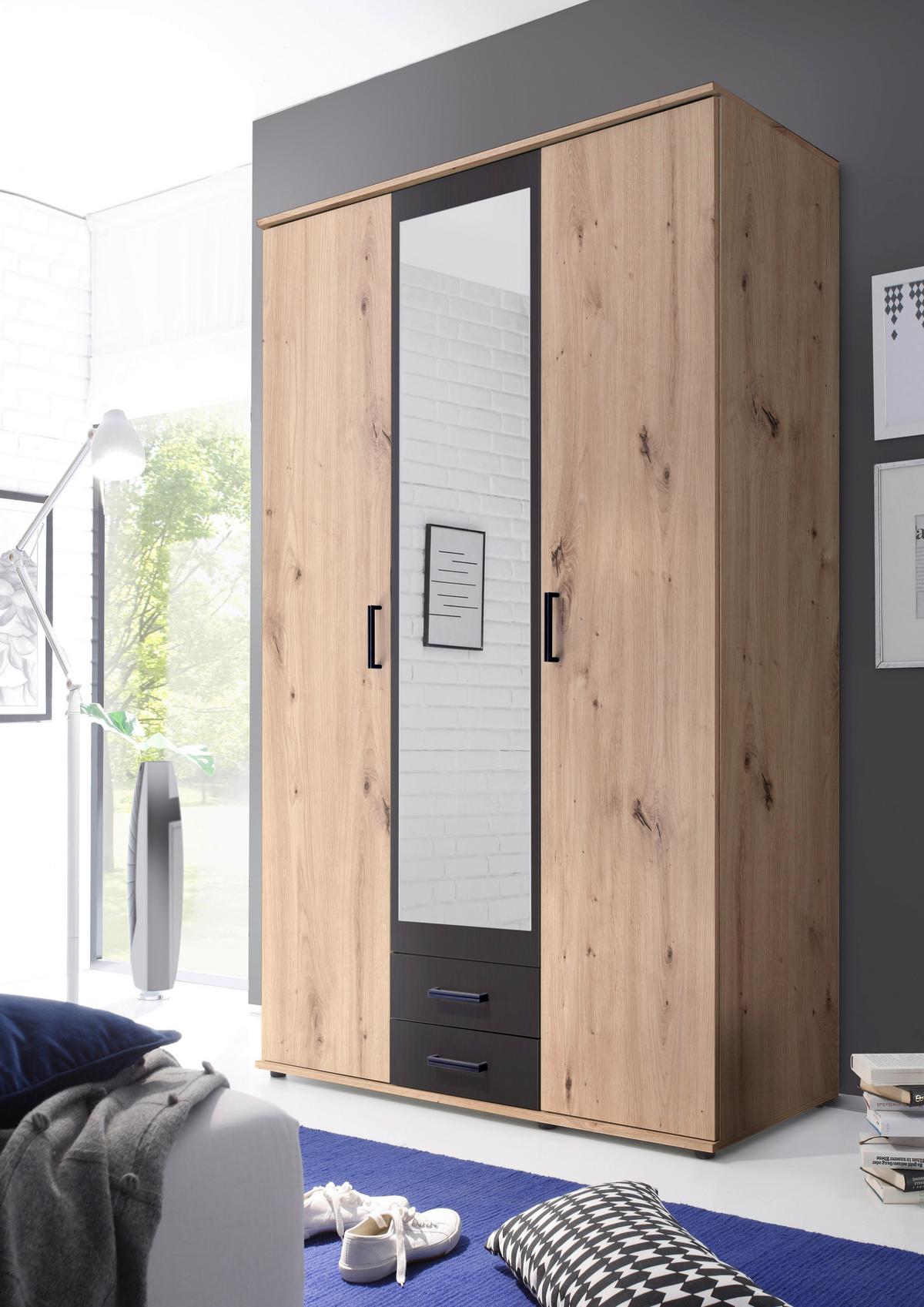 Ormar Za Odjeću Chicago - boje hrasta/antracit, Basics, staklo/drvni materijal (120/196/53,5cm) - MID.YOU