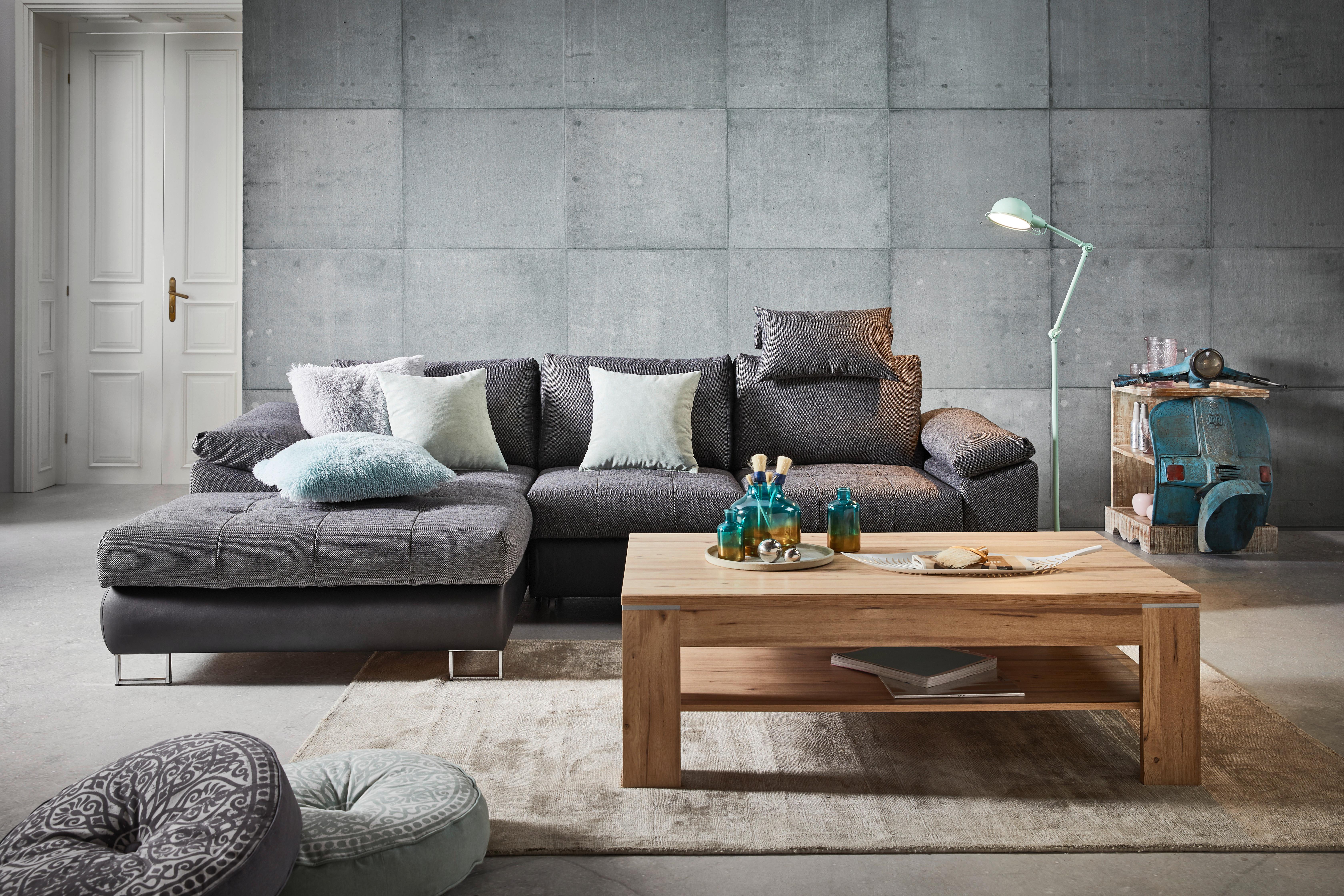 Wohnlandschaft Focus in Grau mit Bettfunktion - Chromfarben/Anthrazit, KONVENTIONELL, Textil/Metall (170/91/117/268cm) - Mömax