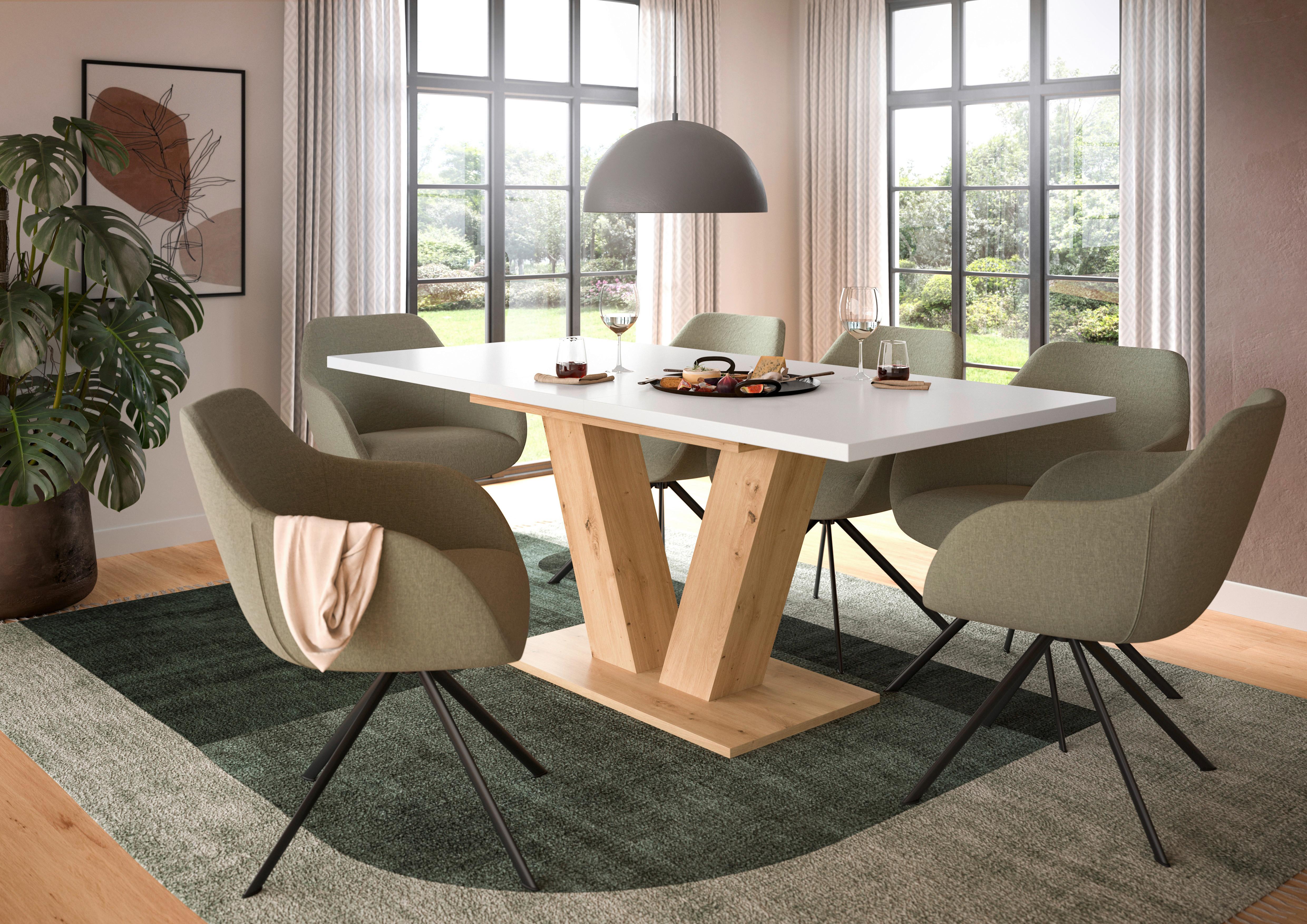 Ausziehtisch Marlon Weiß ca. 150-190x90x76 cm - Weiß/Eiche Artisan, Trend, Holzwerkstoff (150-190/90/76cm)