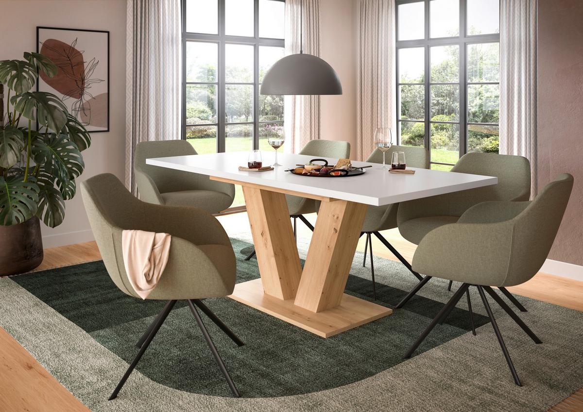 Ausziehtisch Marlon Weiß ca. 150-190x90x76 cm - Weiß/Eiche Artisan, Trend, Holzwerkstoff (150-190/90/76cm)