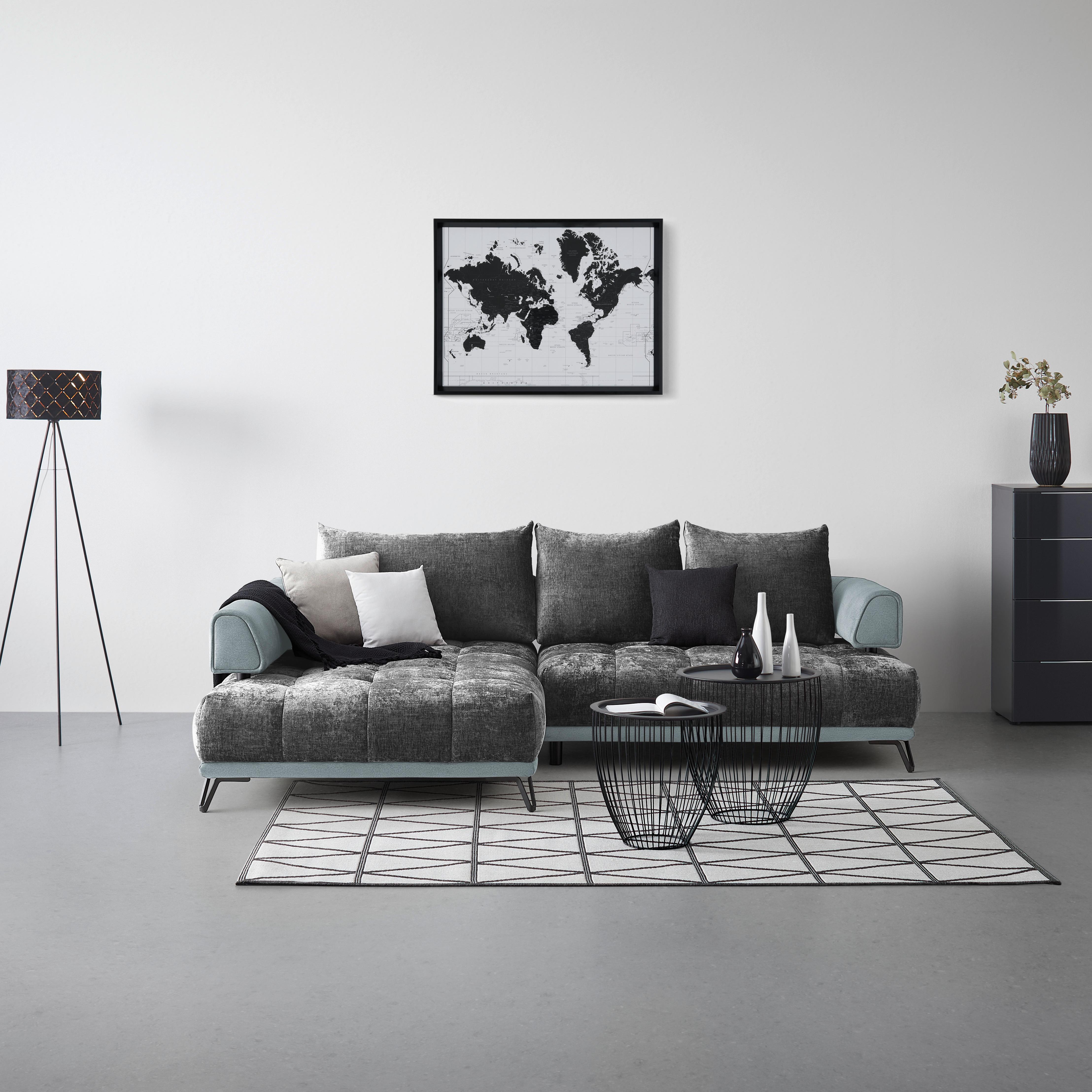 Ecksofa Morgan Silberfarben - Silberfarben/Schwarz, MODERN, Textil/Metall (184/67-87/262cm) - Mömax