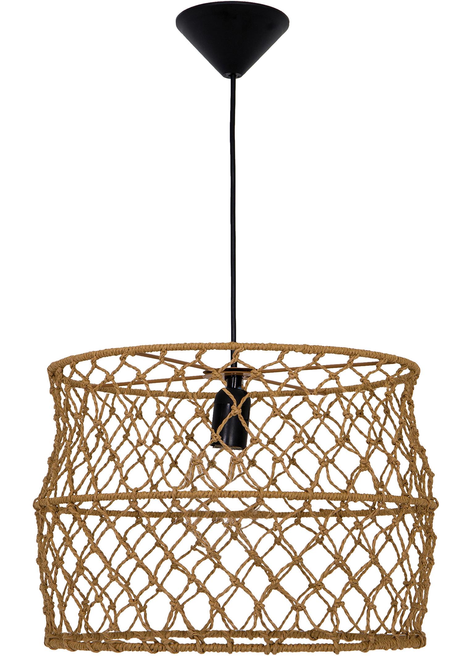 Viseča Svetilka Kerum - črna/rjava, Moderno, umetna masa/naravni materiali (40/130cm) - Modern Living