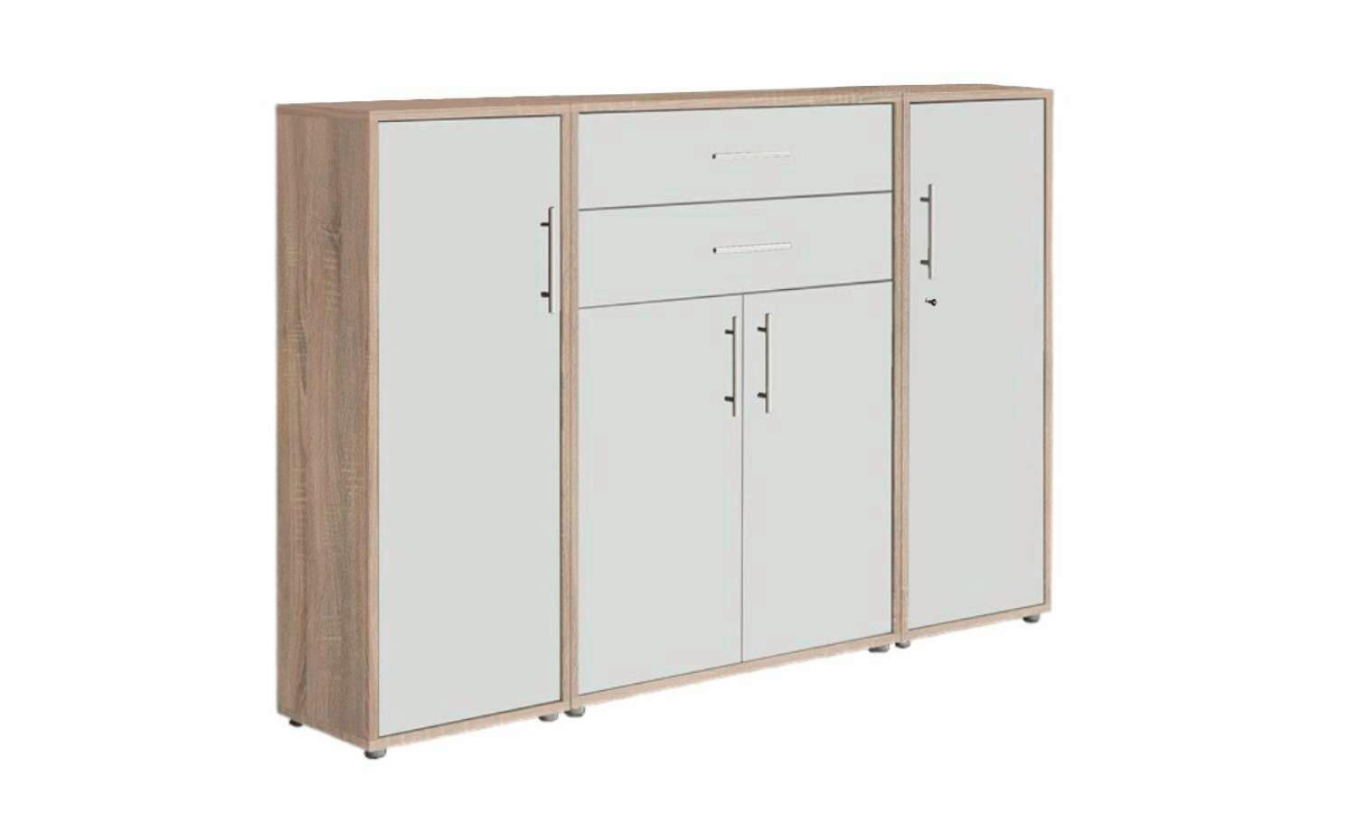 Aktenschrank Office Edition Sw Set Sonoma Eiche/Weiß - Weiß/Sonoma Eiche, MODERN, Holzwerkstoff (172,6/113,6/33cm) - MID.YOU