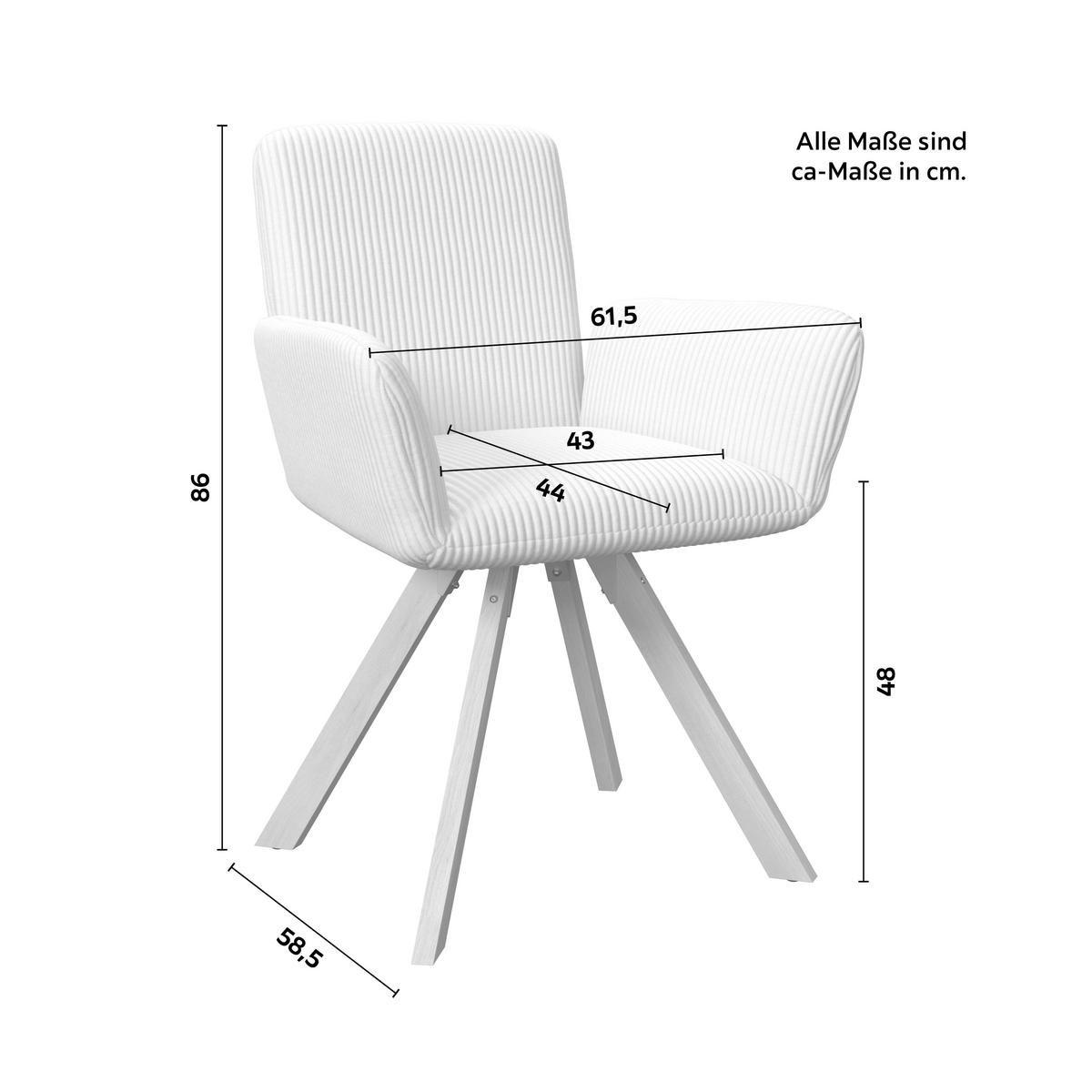 Armlehnstuhl Mairo Creme Cord Gepolstert - Buchefarben/Creme, MODERN, Holz/Textil (61,5/86/58,5cm) - Bessagi Home