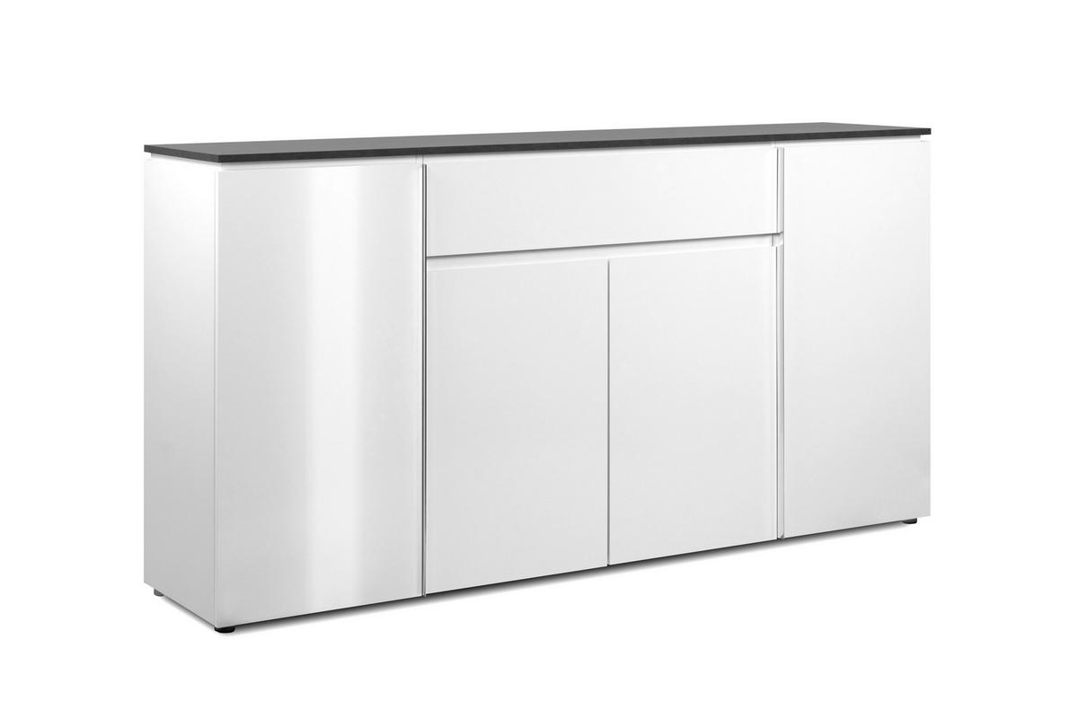 KOMODA SZEROKA BREST - biały wysoki połysk/kolor srebrny, Design, materiał drewnopochodny/tworzywo sztuczne (177,5/92/40cm) - Livetastic