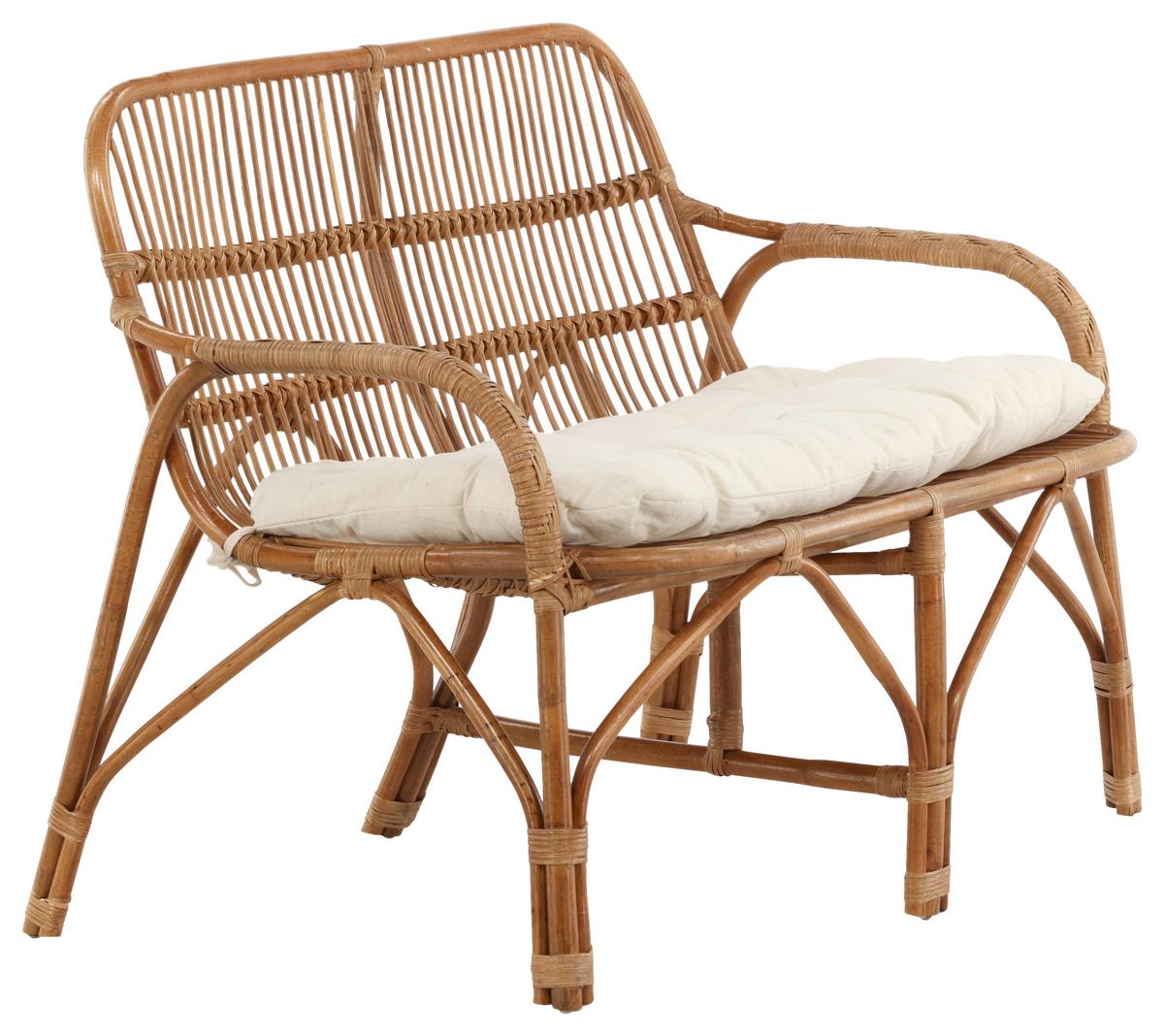 Loungsofa Nella Rattan ca. 130x93x82 cm - Weiß/Naturfarben, KONVENTIONELL, Holz (130/93/82cm) - Gardenson
