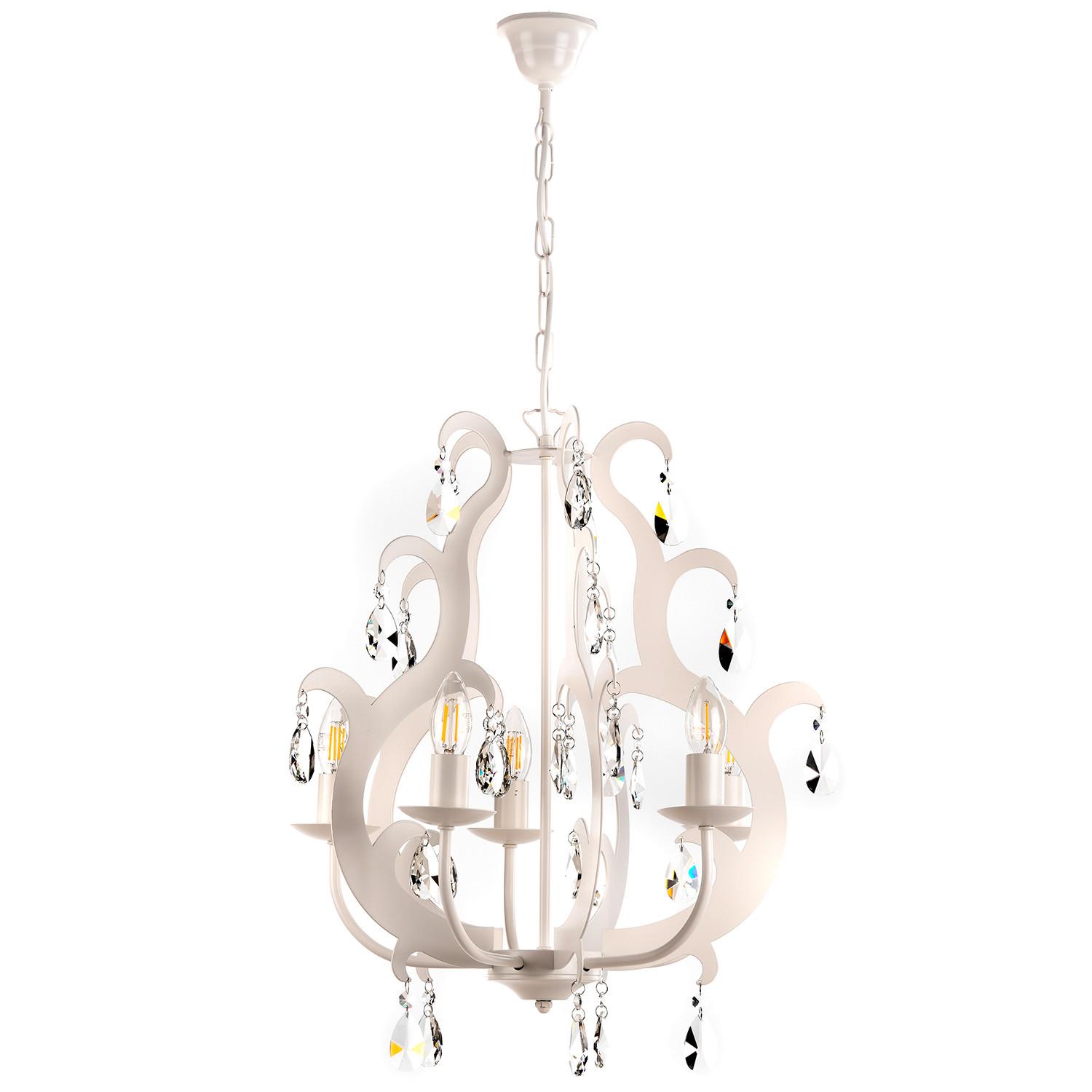 Kristall-Hängeleuchte Jane Weiß max. 6 Watt - Weiß, Trend, Glas/Metall (45/110cm)