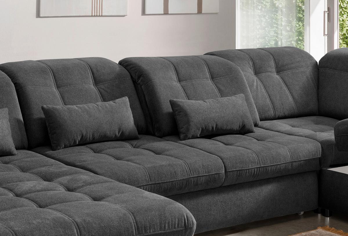 Wohnlandschaft Rigatti Anthrazit Chenille Bettkasten - Anthrazit/Schwarz, MODERN, Textil/Metall (184/387/252cm) - Livetastic