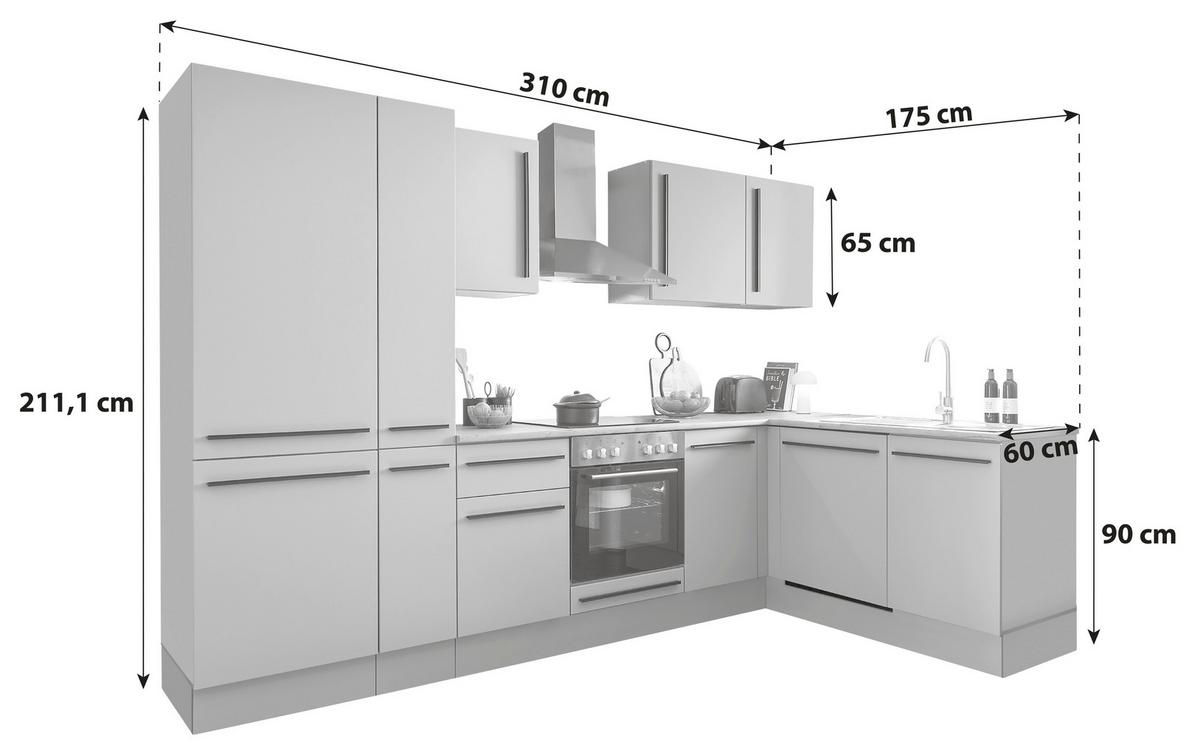 Eckküche Denver m. Geräten ca. 310x175cm Grau - Eichefarben/Schwarz, Design, Holzwerkstoff/Kunststoff (310/175cm) - P & B