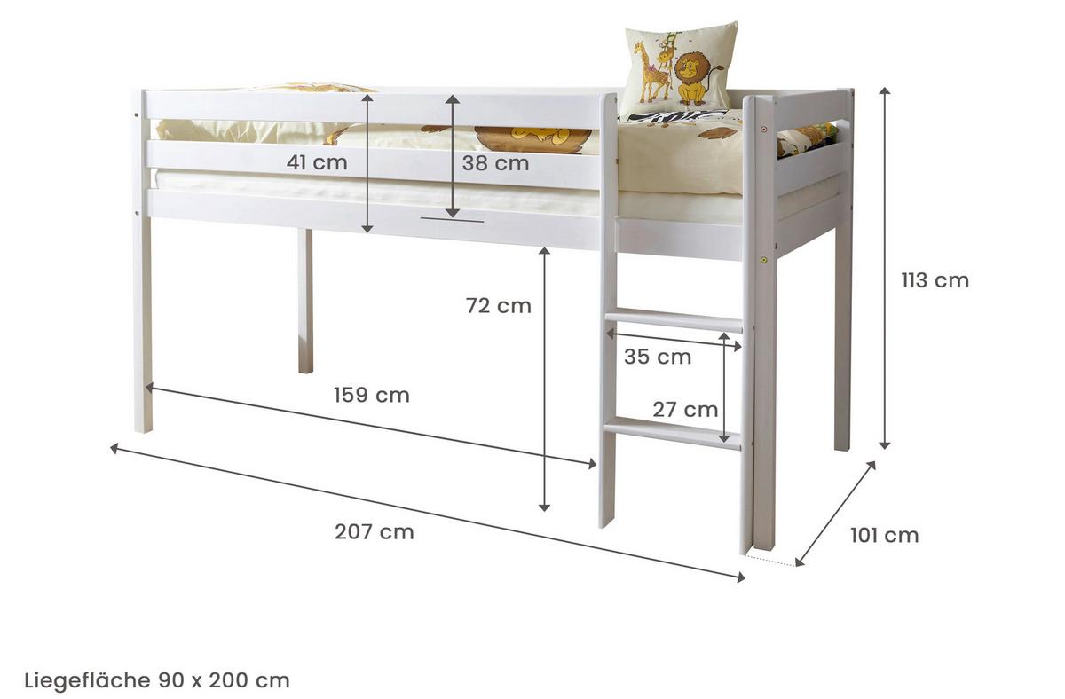 Hochbett Holz Malte ca. 90x200 cm Weiß Pirat - Naturfarben/Weiß, Natur, Holz/Textil (90/200cm) - MID.YOU