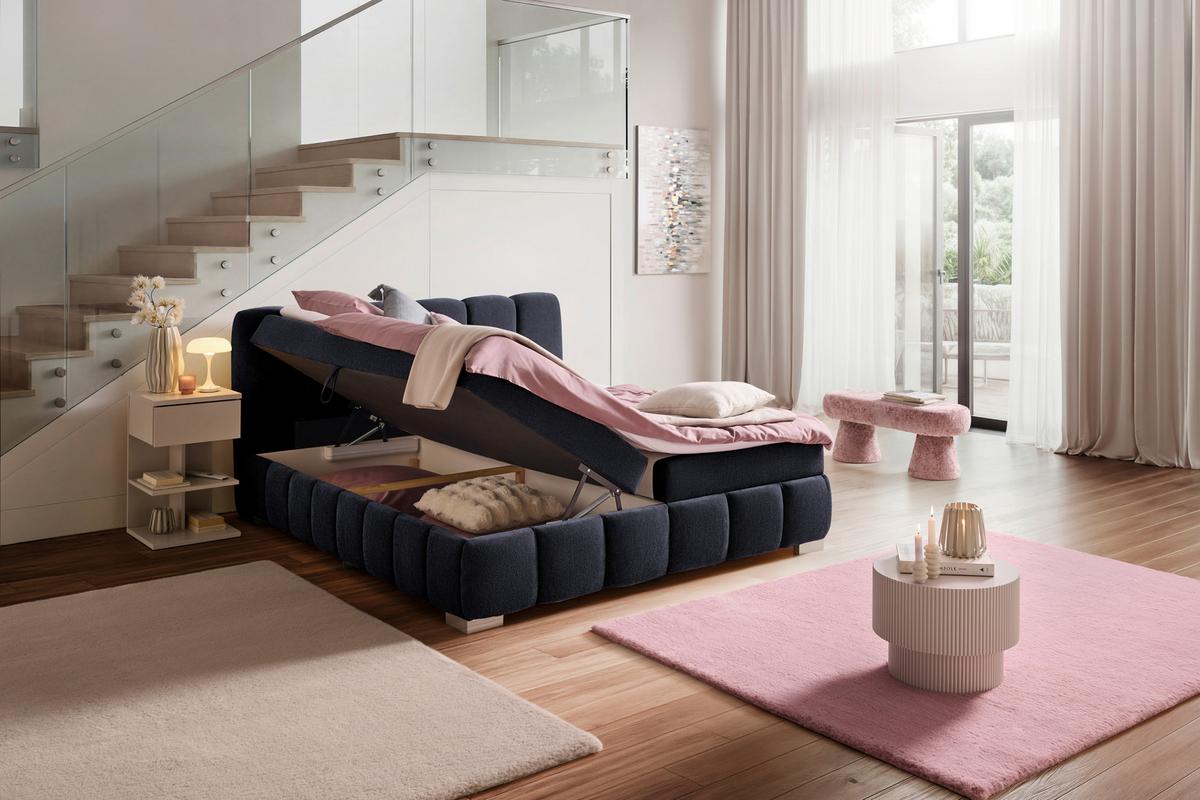 Boxbett Elaris Schwarz ca. 140x200cm - Chromfarben/Schwarz, KONVENTIONELL, Kunststoff/Textil (140/200cm) - Mömax