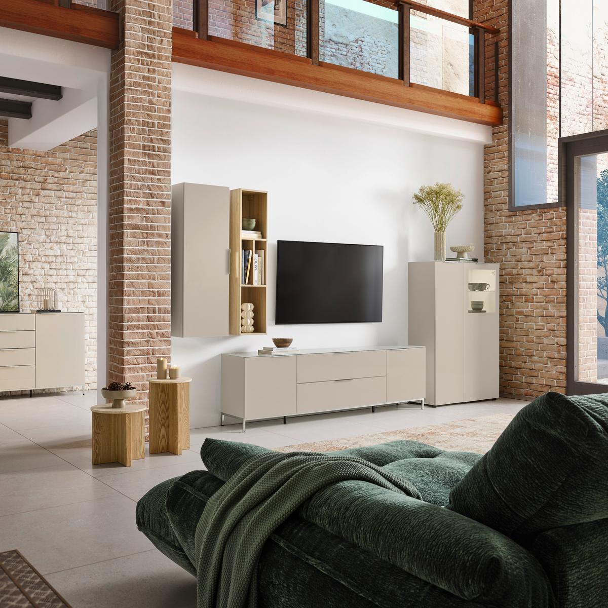 Vitrine Siena Kaschmir - Chromfarben/Kaschmir, Modern, Glas/Holzwerkstoff (105/151/40cm) - Premium Living