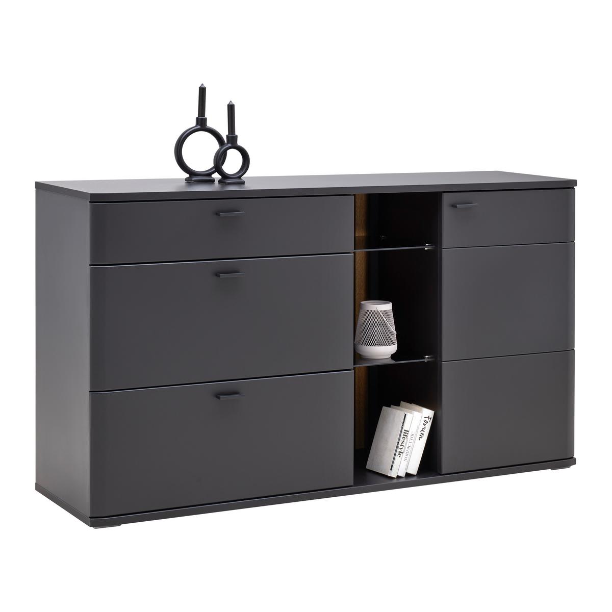Sideboard Carreto in Schwarz/Eichefarben - Eichefarben/Anthrazit, MODERN, Glas/Holzwerkstoff (160/90/44cm) - Premium Living