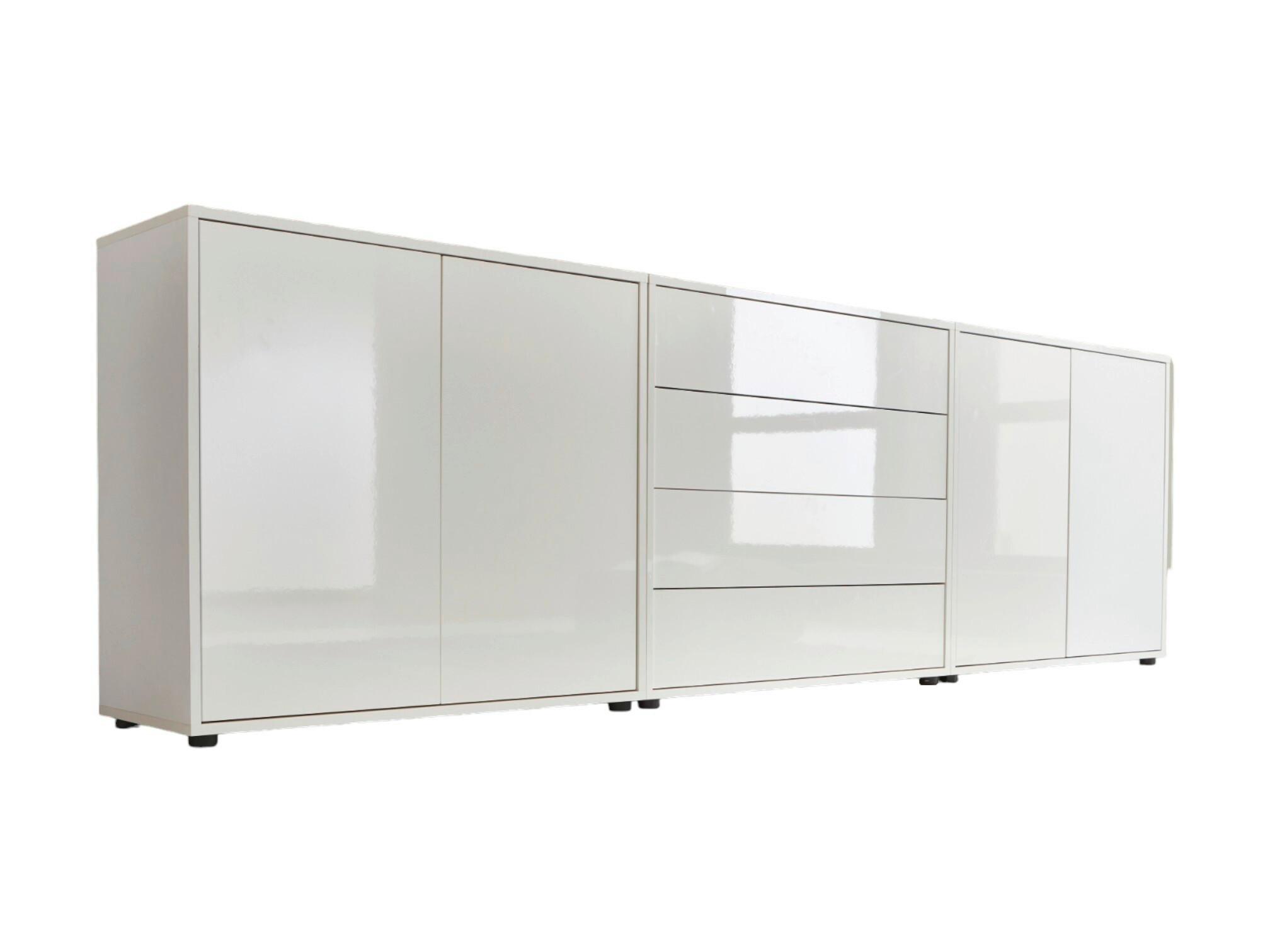Sideboard Mailand Set 5 Weiß - Weiß Hochglanz/Schwarz, MODERN, Holzwerkstoff/Kunststoff (237/73/33cm) - MID.YOU
