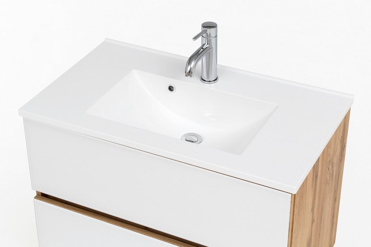 Badezimmer ''Helsinki'', Weiß/Eichefarben - Eichefarben/Weiß, KONVENTIONELL, Glas/Holzwerkstoff (80cm) - Held