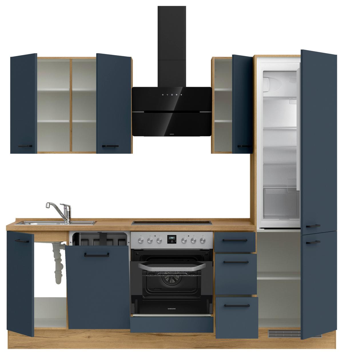 Küchenblock Easytouch High m. Geräten Dunkelblau - Eichefarben/Schwarz, MODERN, Holzwerkstoff/Metall (240cm) - Nobilia