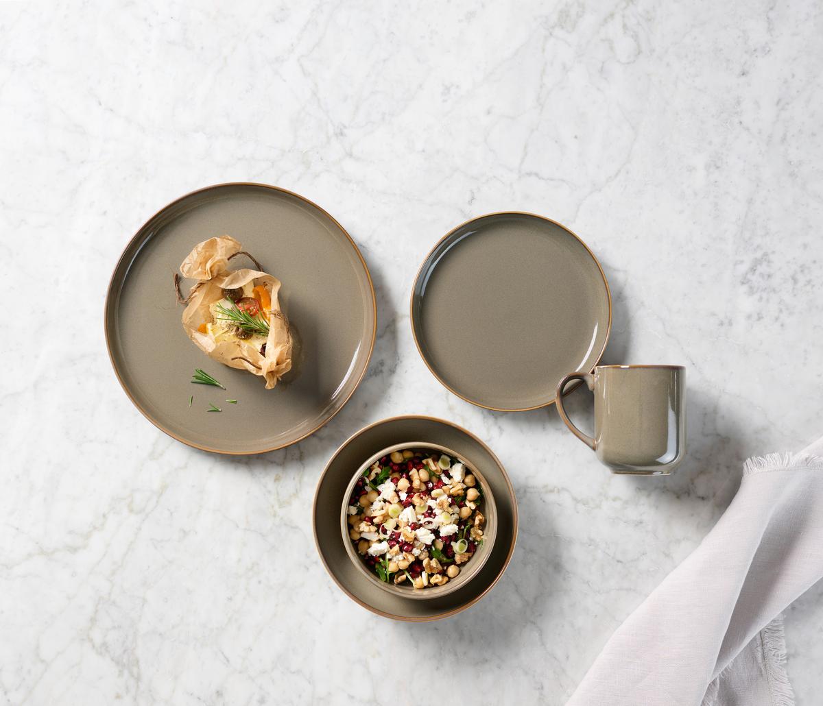 SERWIS OBIADOWO-ŚNIADANIOWY MARBELLA - brązowy, Trend, ceramika - Novel