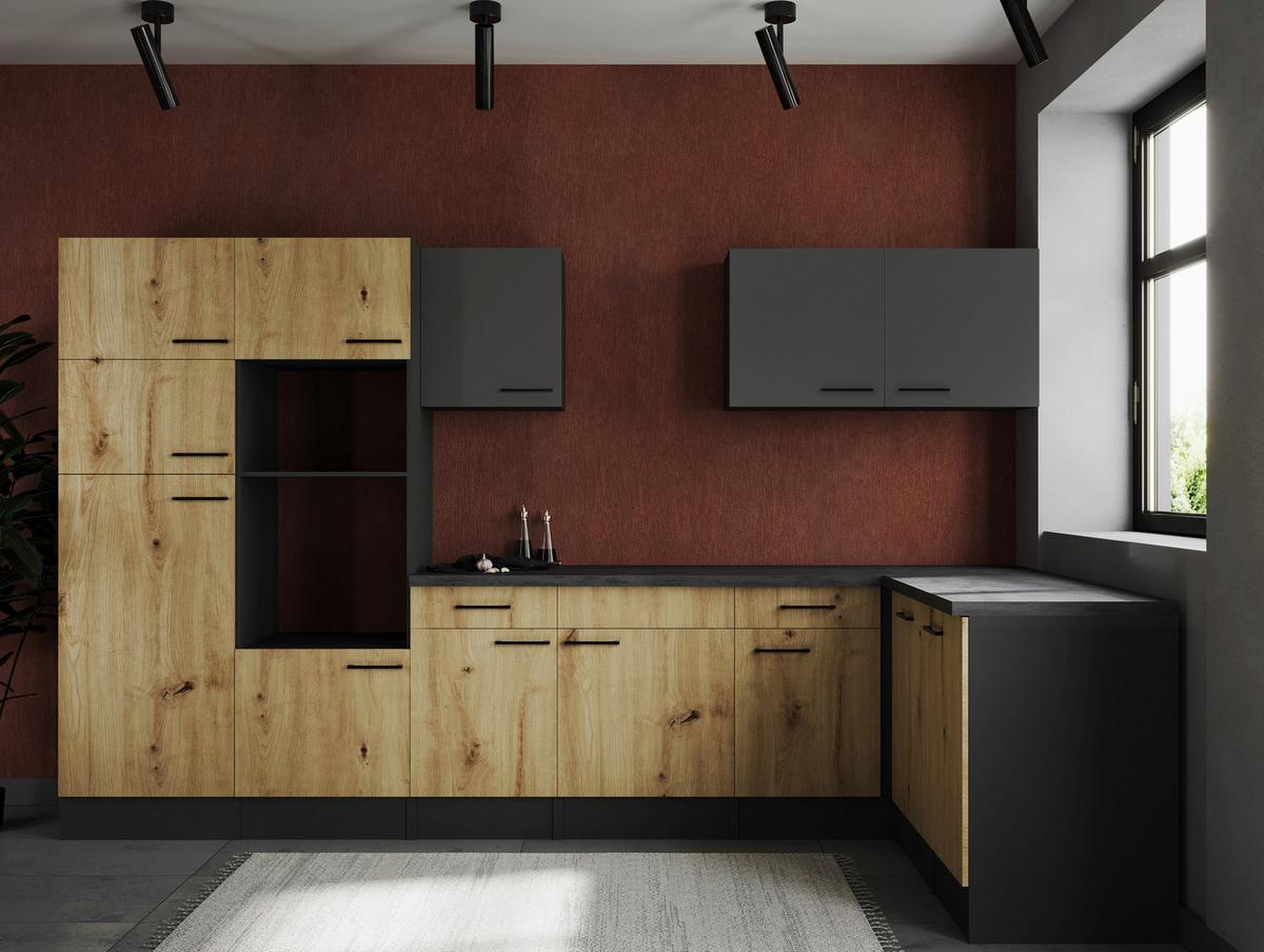 Kotna Kuhinja Brez Aparatov Oliver, 340x172cm - siva/črna, Design, kovina/leseni material (340/172cm) - Respekta