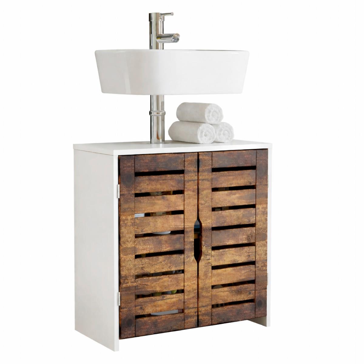 Waschbeckenunterschrank Flonali - Weiss/Eichefarben, Trend, Holzwerkstoff (60/60/29cm) - MID.YOU