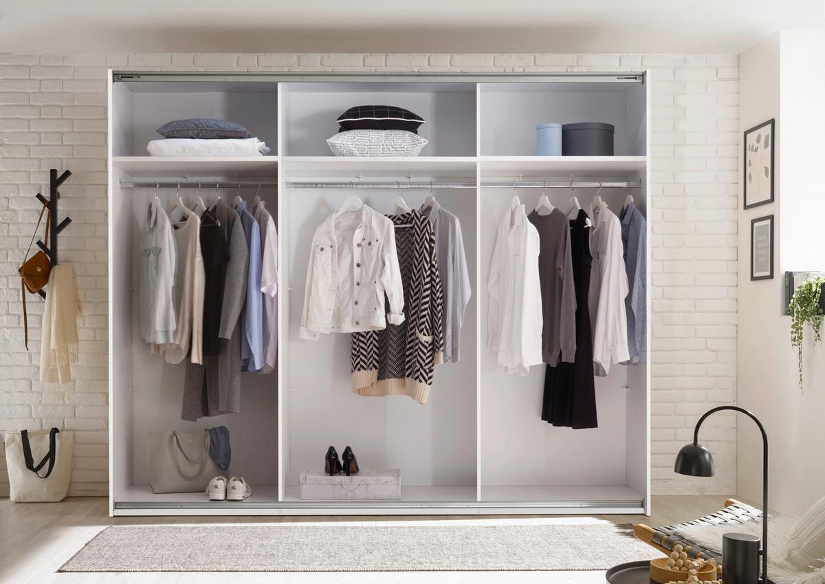 Omara Z Drsnimi Vrati Leo, Bela, Barva Hrasta - črna/barve hrasta, Moderno, kovina/leseni material (270,1/225,5/59,6cm) - MID.YOU