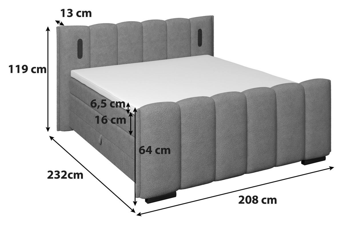 Postelja Boxspring Elysia, Temno Siva, 180x200 - temno siva/črna, Trend, kovina/umetna masa (180/200cm) - Premium Living