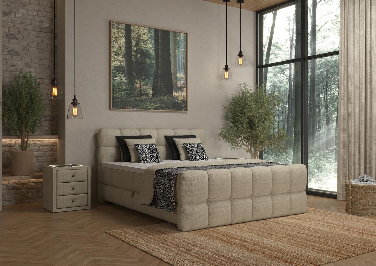 Boxspring Krevet Brisbane - crna/ecru, Trend, drvni materijal/drvo (120/200cm) - Premium Living