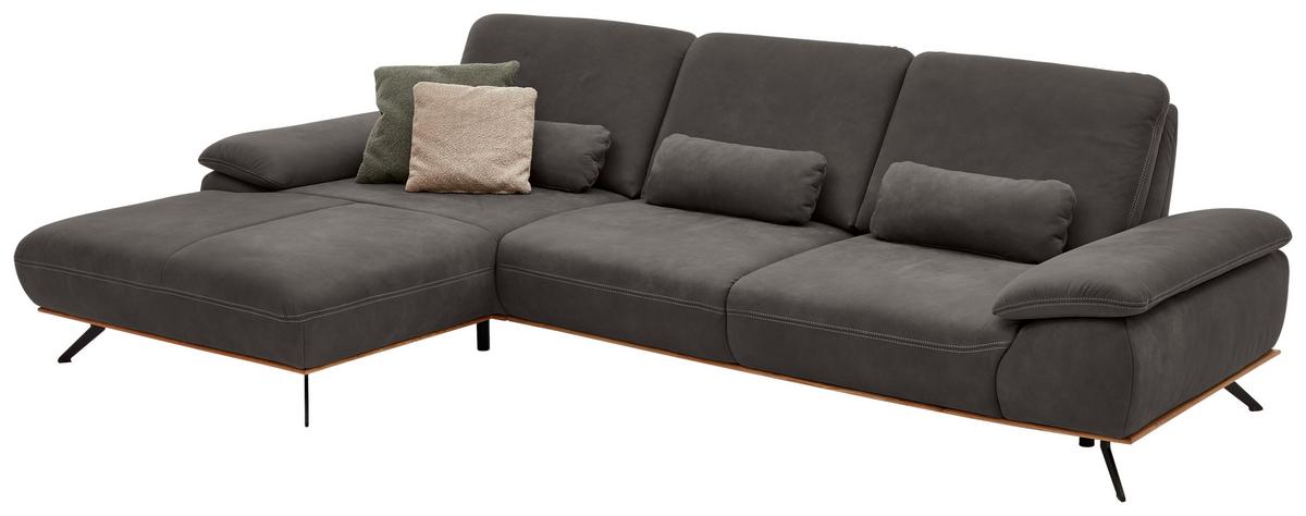 Wohnlandschaft Erling Dunkelgrau - Dunkelgrau/Beige, MODERN, Leder/Metall (187/89/322cm) - Premium Living