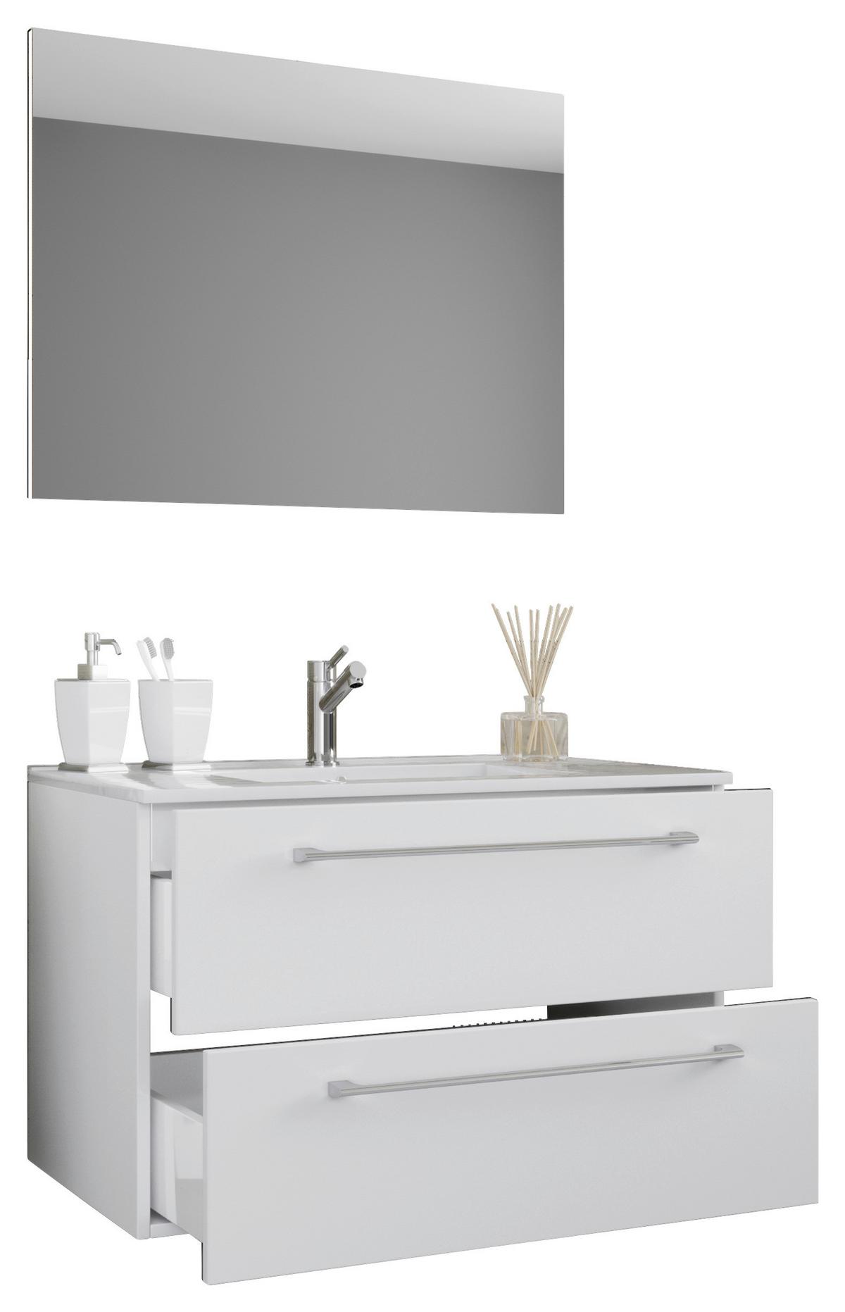 Kopalnica Badinos, Bela - bela/barve aluminija, Moderno, kovina/leseni material (60cm) - MID.YOU