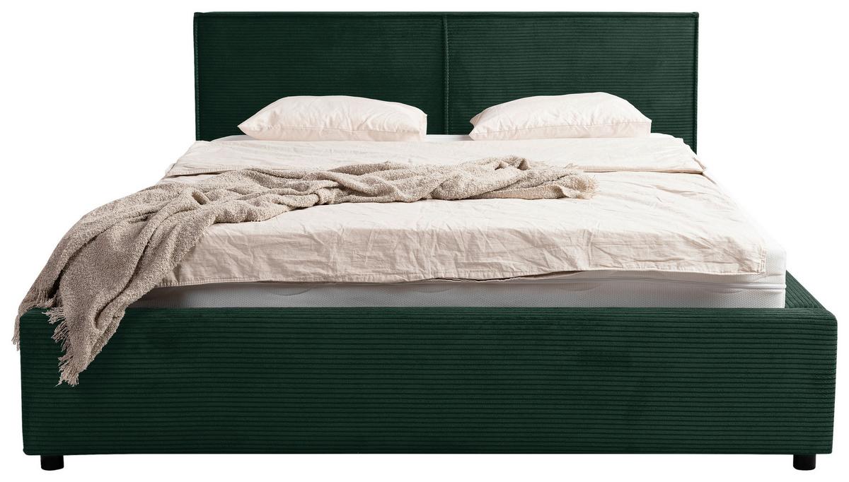 Oblazinjena Postelja Inez, Temno Zelena, 180x200cm - črna/temno zelena, Moderno, kovina/tekstil (180/200cm) - P & B