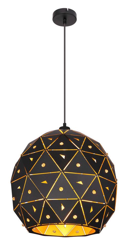 Hängeleuchte Jodie in Schwarz max. 60 Watt - Klar/Goldfarben, Basics, Glas/Metall (40/120cm) - Globo