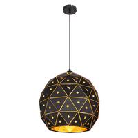 Hängeleuchte Jodie in Schwarz max. 60 Watt - Klar/Goldfarben, Basics, Glas/Metall (40/120cm) - Globo