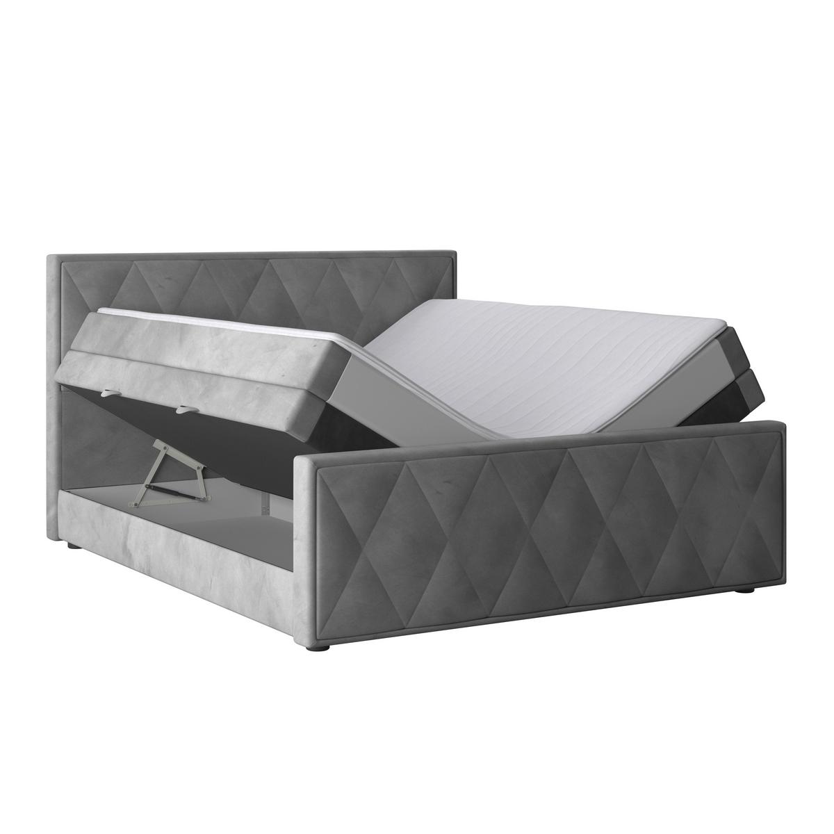 Boxspringbett Porto ca. 180x200 cm Hellgrau - Hellgrau/Schwarz, MODERN, Karton/Holzwerkstoff (180/200cm) - MID.YOU