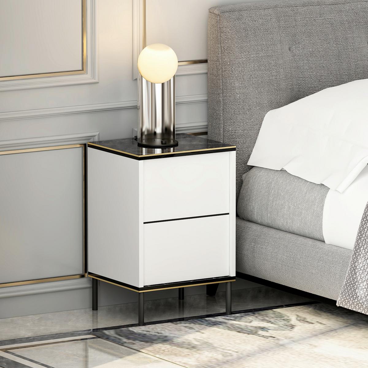 NACHTTISCH IMAJ NACHTTISCH - Weiss/Schwarz, Design, Holzwerkstoff/Metall (40/60/35cm) - Livetastic