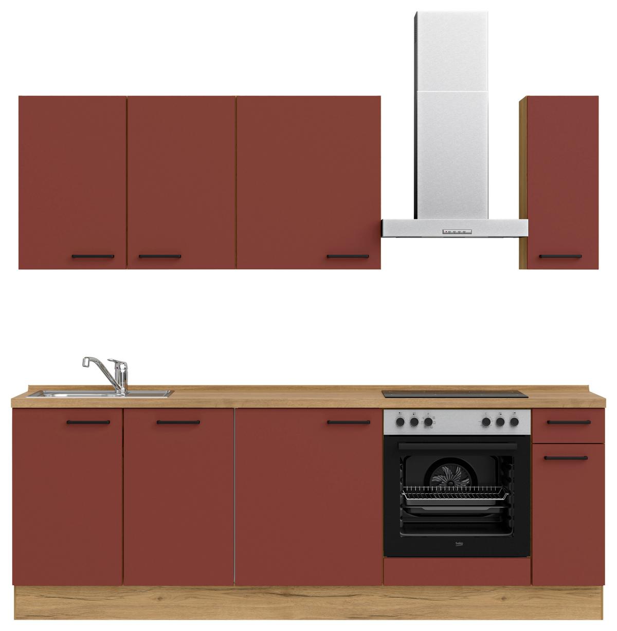 Küchenblock Easytouch Low m. Geräten Dunkelrot - Eichefarben/Schwarz, MODERN, Holzwerkstoff/Metall (240cm) - Nobilia